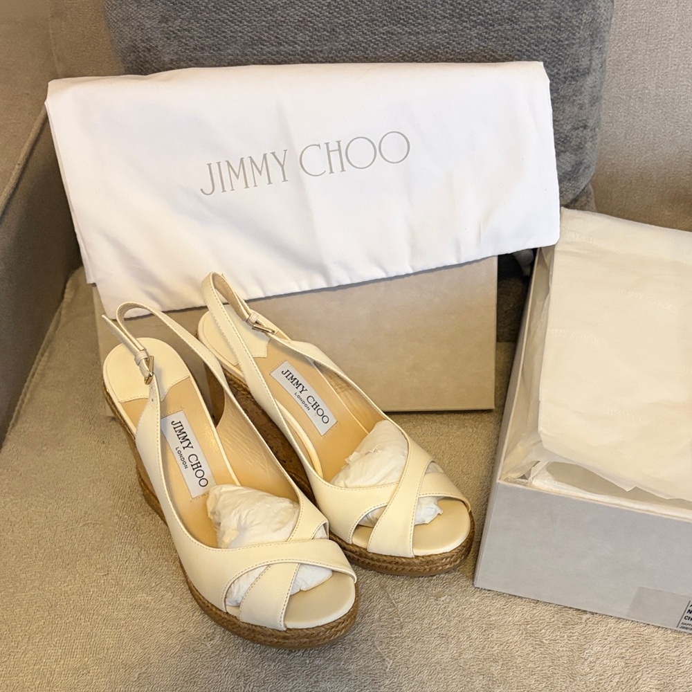 Jimmy Choo White-Beige Wedge Sandals